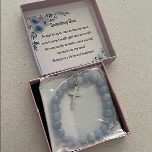 Blue Beaded Bracelet with Cross Charm